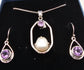 India Gems Amethyst and Pearl Earrings with Matching Pendant and Chain