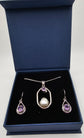 India Gems Amethyst and Pearl Earrings with Matching Pendant and Chain