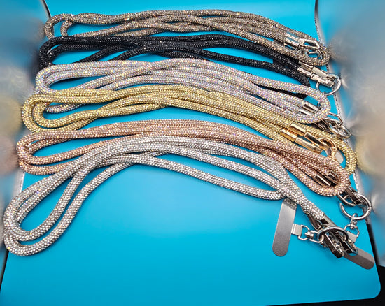 Crystal, Champagne, Silver,  Black, Grey and Iridescent Phone Straps